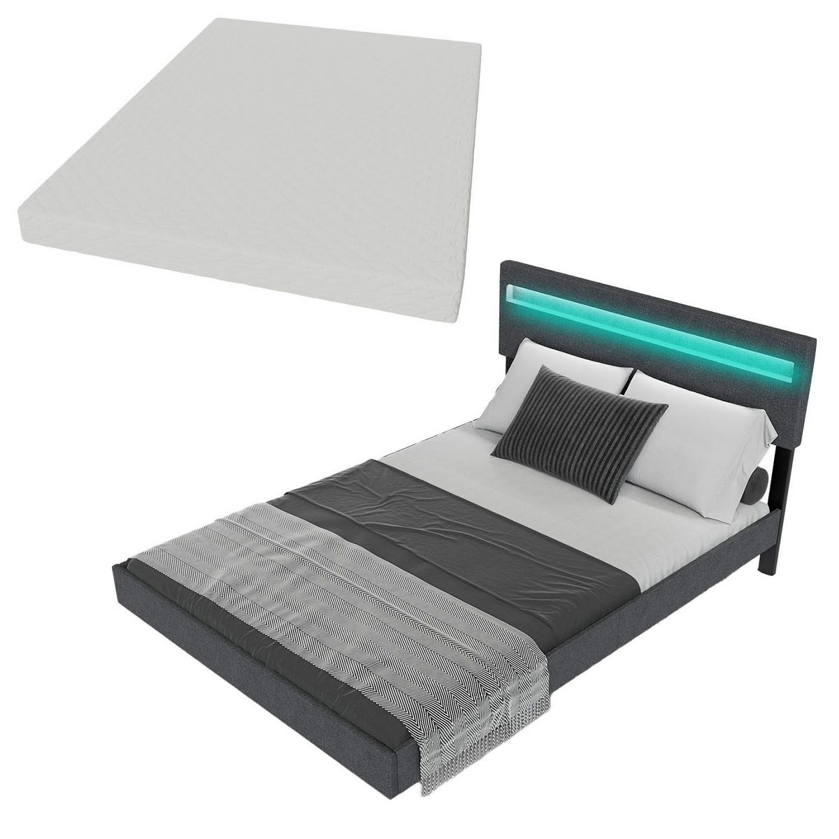 SCHWEBEBETT Lissabon Dunkelgrau 140/200 cm Leinen mit Matratze - Dunkelgrau, Textil (140/200cm) - Juskys