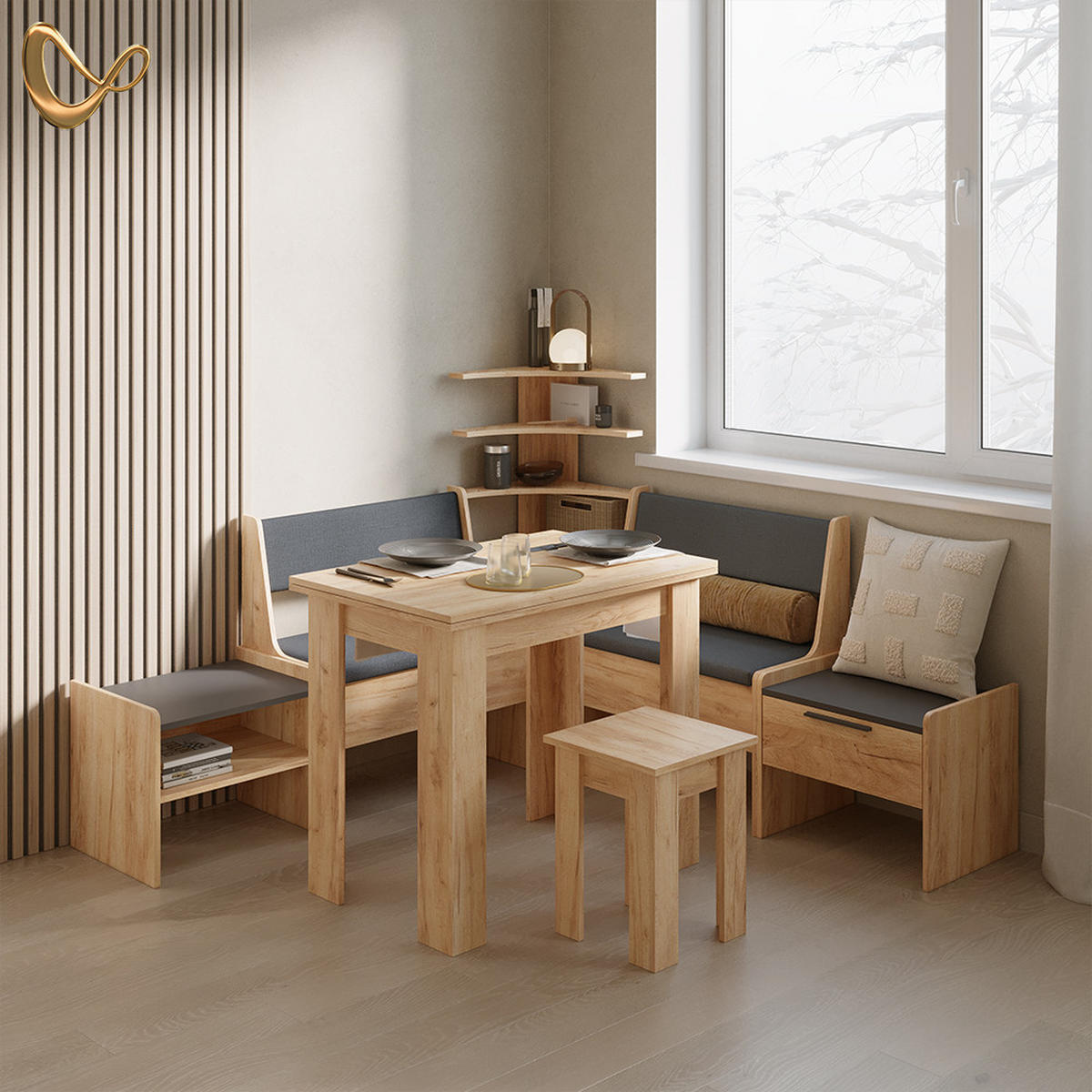 ESSZIMMER-ECKBANK Tiberio Goldkraft Eiche 120 x 120 cm - Honigeiche, Holzwerkstoff (120/120cm) - Livinity®