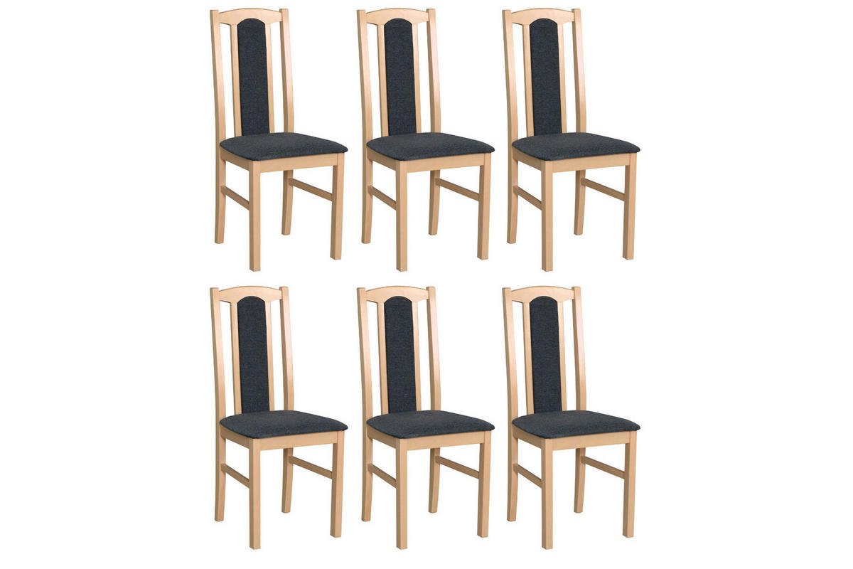 ESSZIMMERSTUHL – Set 6x Bos 7 Sonoma, hygge 96 - Dunkelgrau/Sonoma Eiche, Holz (43/96/40cm) - Leaf Design