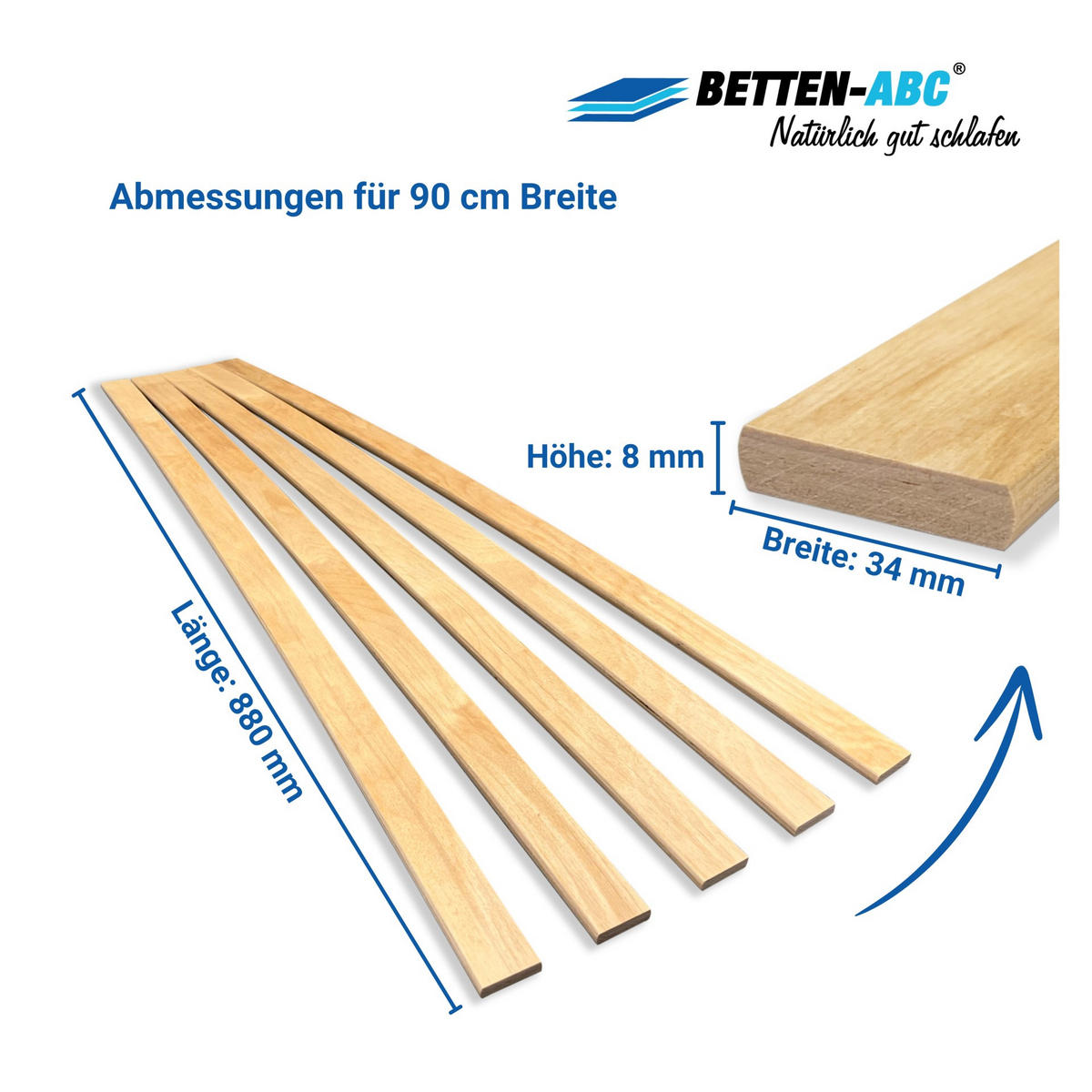 ERSATZ-FEDERHOLZLEISTEN aus Schichtholz im 5er Set passend für viele gängige Lattenroste - Eichefarben, Holz (3.4/90cm) - Betten-ABC