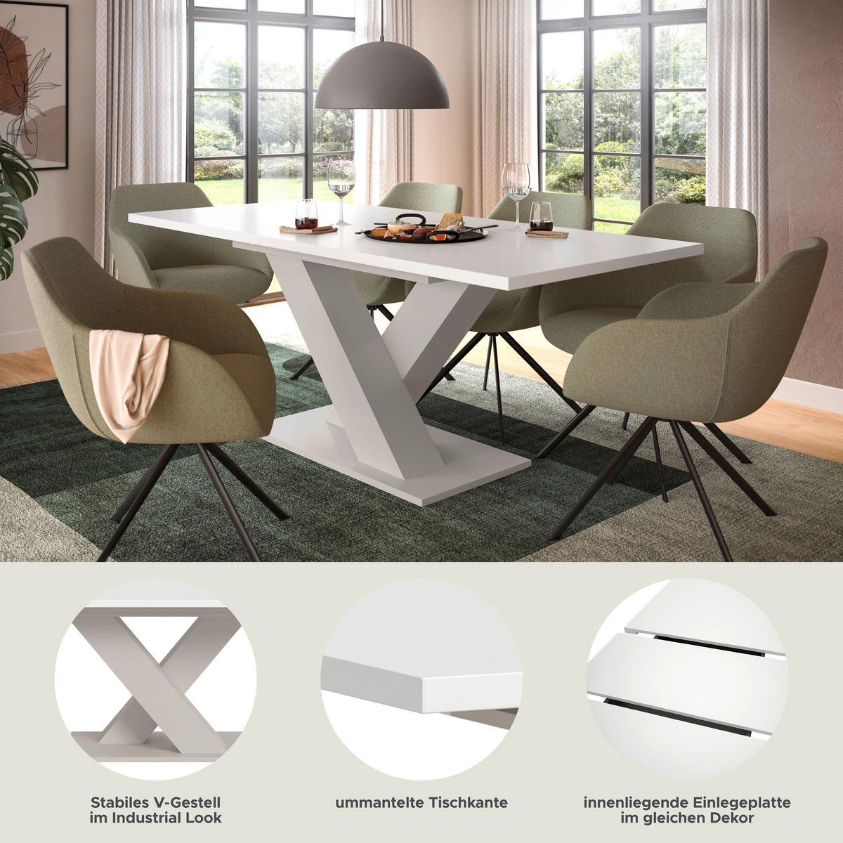 ESSTISCH MOTION (B/H/T: ca. 150/76/90 cm) in Kaschmir/weiß - Kaschmir, Holzwerkstoff (90/150/76cm)