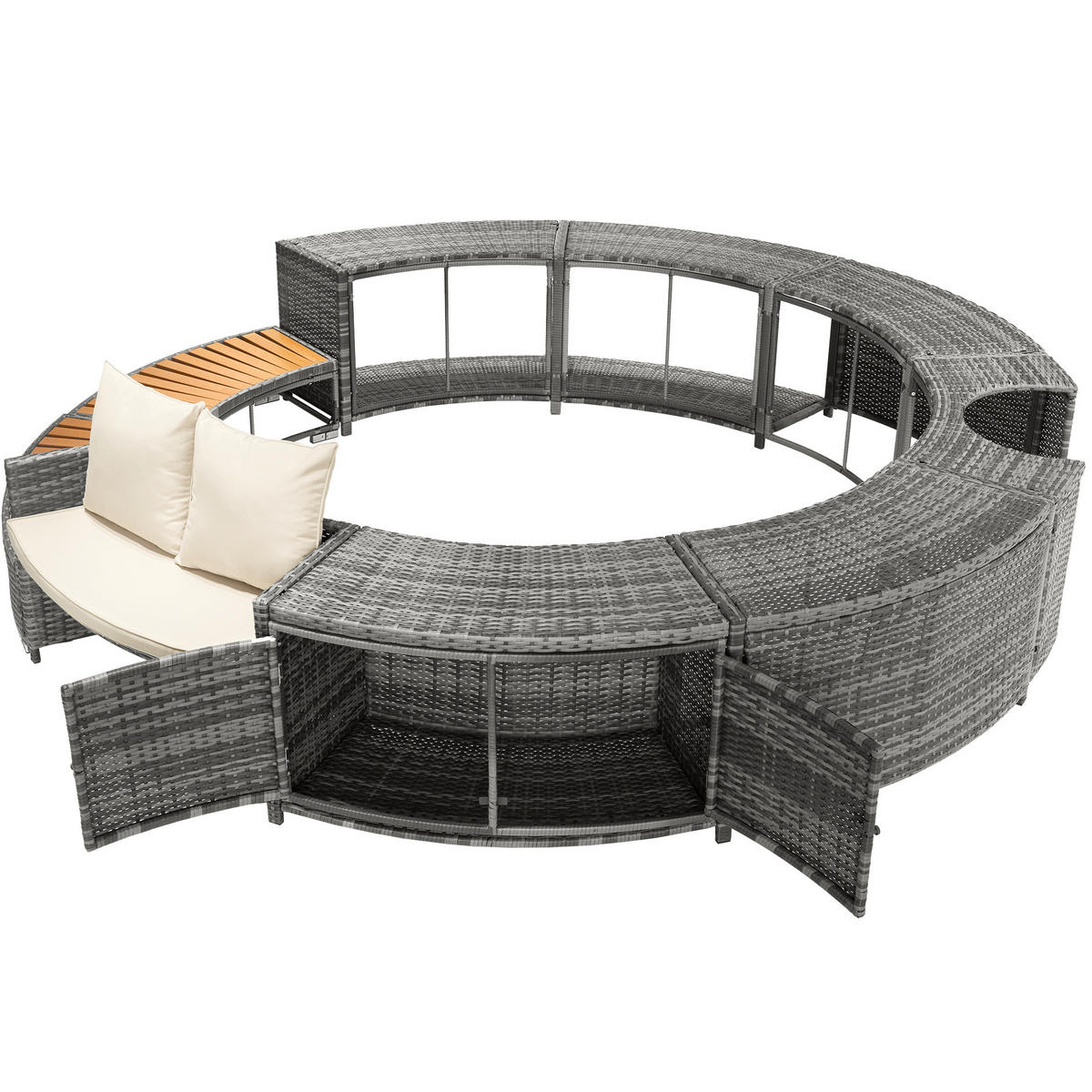 GARTEN Lounge Set mit runder Couch für Whirlpool oder Poolbereich mit verstellbaren Füßen und Kissen Terrasse Garten - Grau, Metall