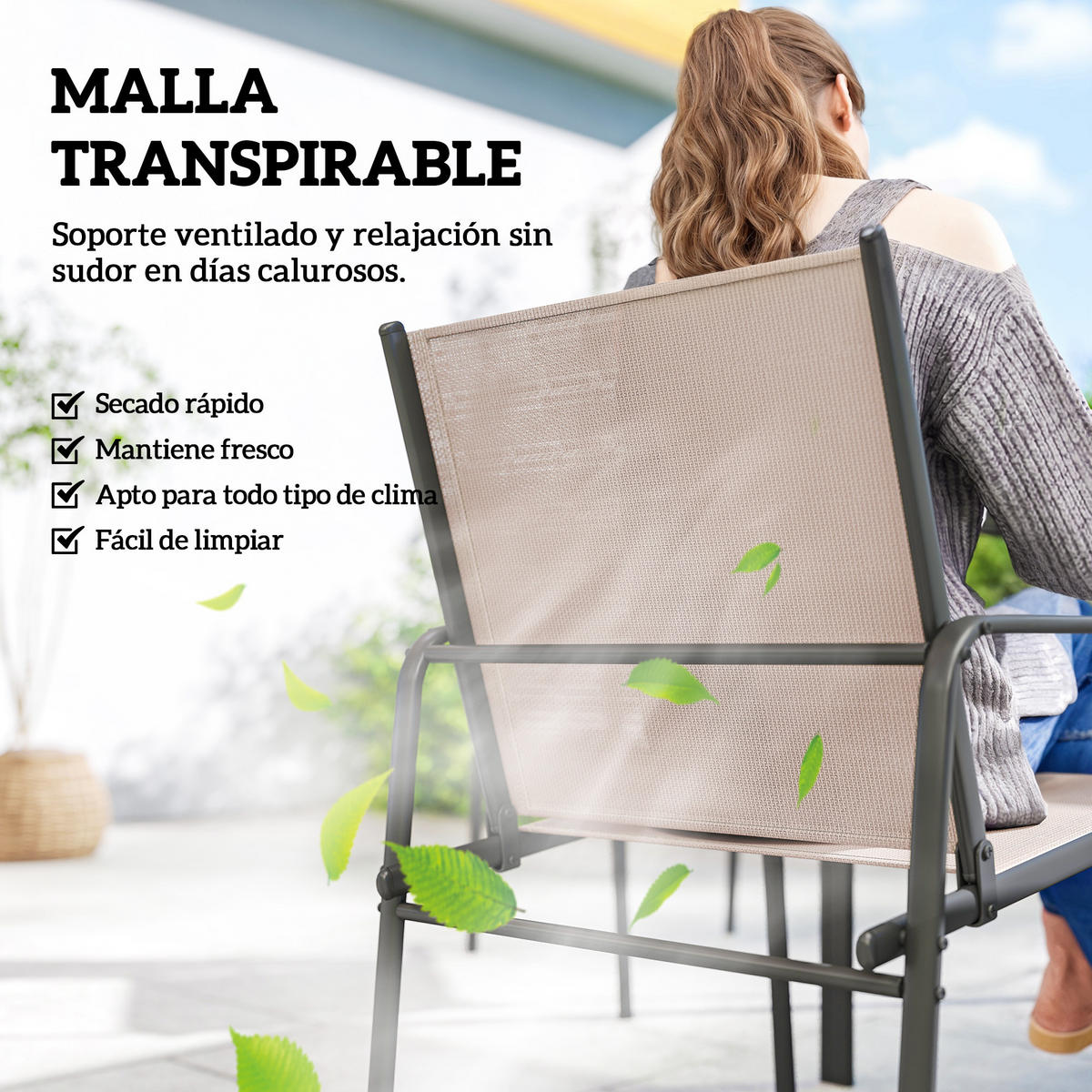GARTENMÖBEL-SET,HOLZOPTIK Tisch+6 atmungsaktive Stühle,khaki - Beige, Metall - Vallsero