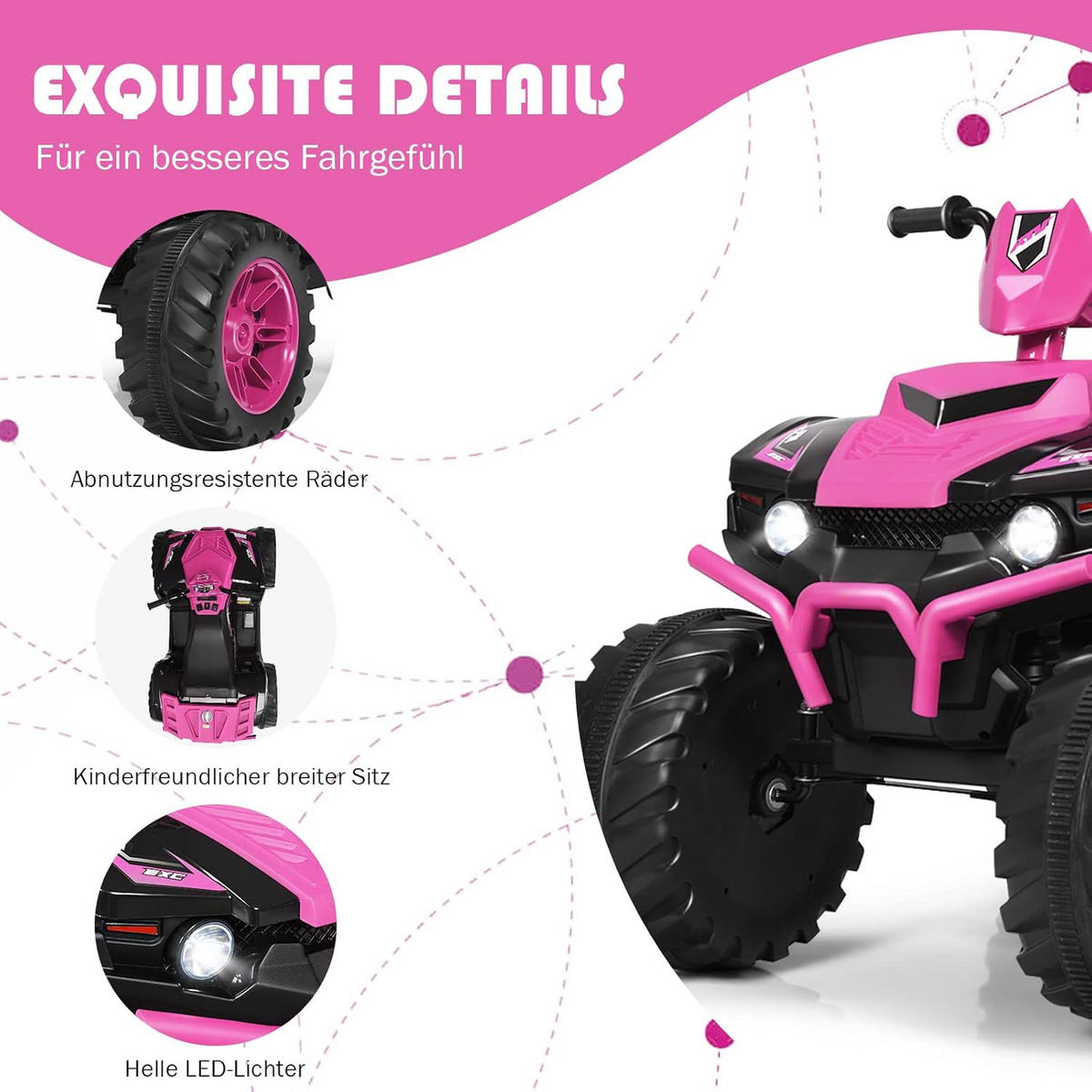KINDERQUAD 12V Elektro Rosa - Pink, Kunststoff (67/74/104cm) - COSTWAY