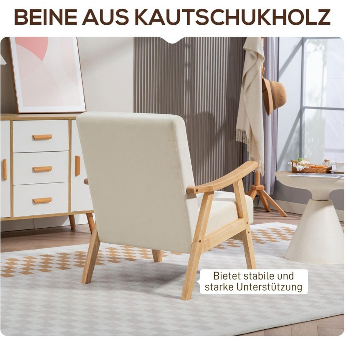 SESSEL 65/80/83 cm in Cremeweiß mit Armlehnen und Samt-Optik - Creme, Kunststoff (80/83/65cm) - BEAOK