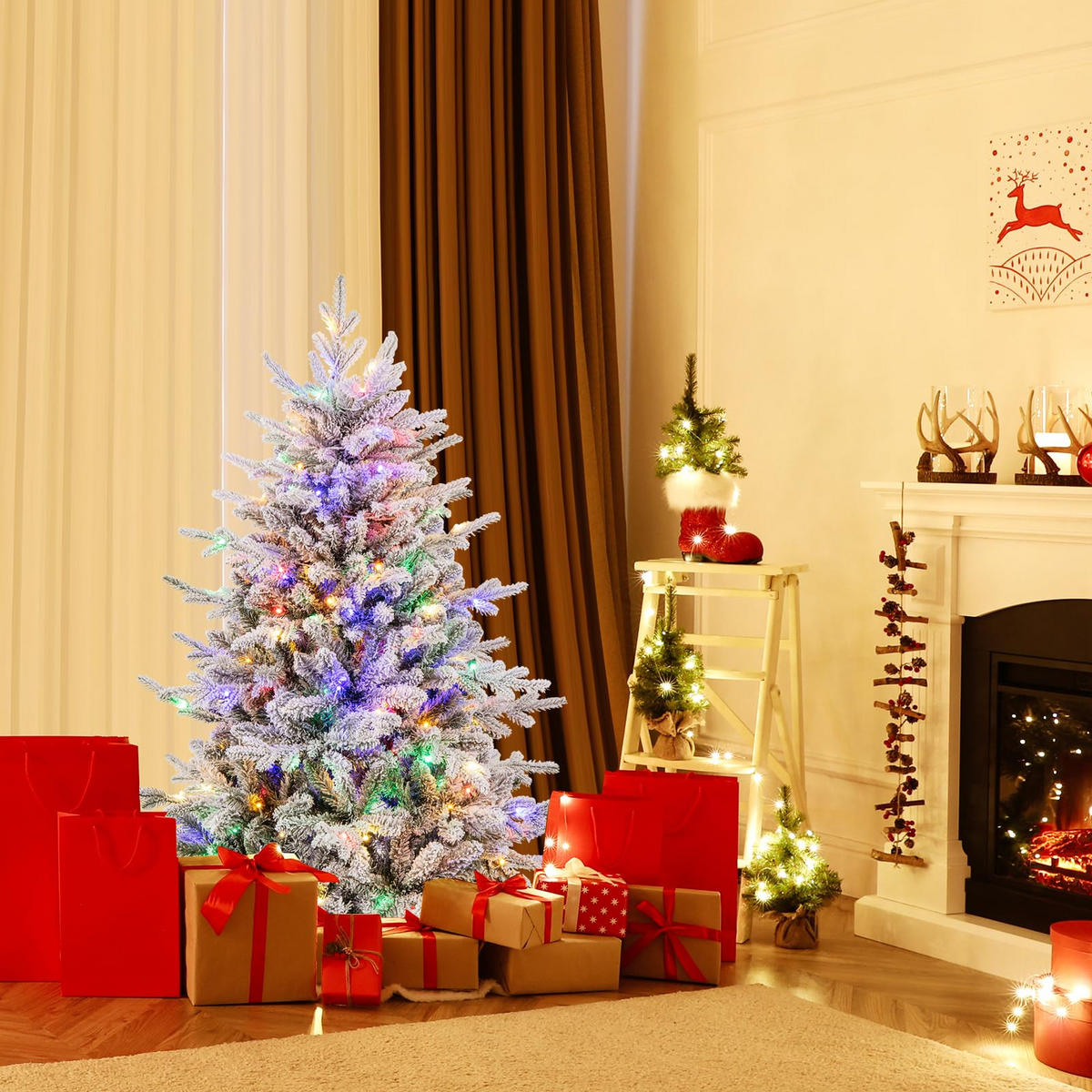 WEIHNACHTSBAUM mit 60 mehrfarbigen LED-Lichtern 146 cm grün - Grün, Metall (135cm) - COSTWAY