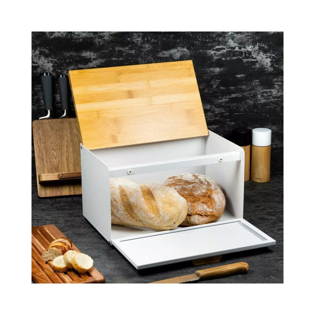 BROTKASTEN Weiß 35.5/21/23.5 cm 7634 - Weiß, Holz (21/23.5/35.5cm) - Klausberg 
