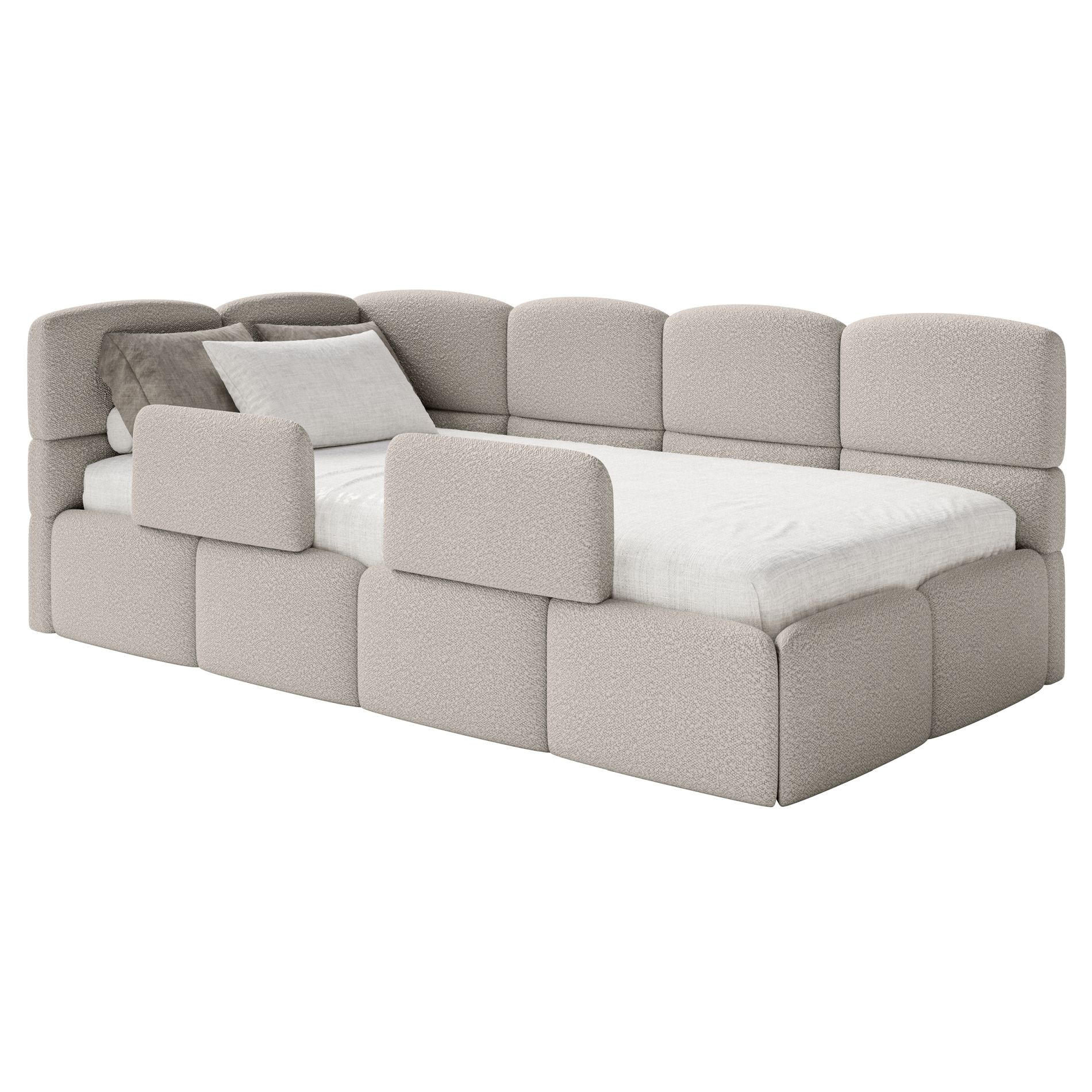 JUGENDBETT Cloudy links mit Matratze und Rausfallschutz Bouclé Greige - Taupe, Kunststoff/Textil (90/200cm) - Selsey