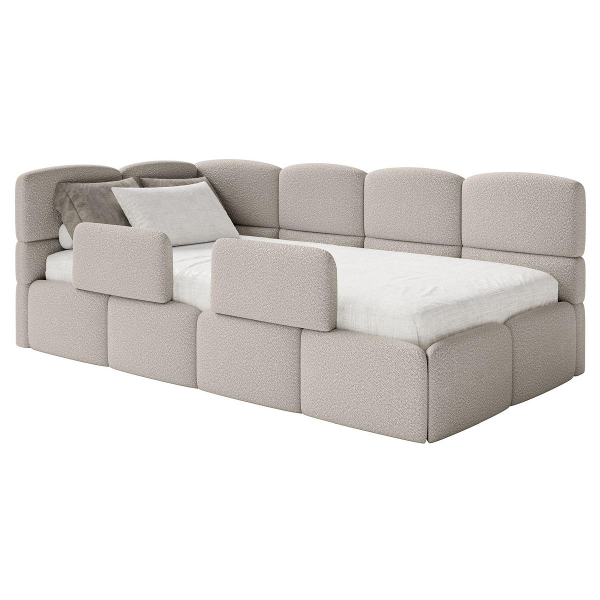 JUGENDBETT Cloudy links mit Matratze und Rausfallschutz Bouclé Greige - Taupe, Kunststoff/Textil (90/200cm) - Selsey