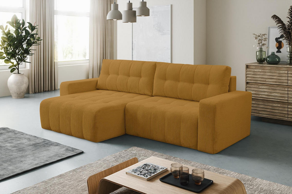 ECKSOFA Masina Gelb, Schlafsofa aus Cordstoff - Gelb, Holzwerkstoff (245/143cm) - Bettso