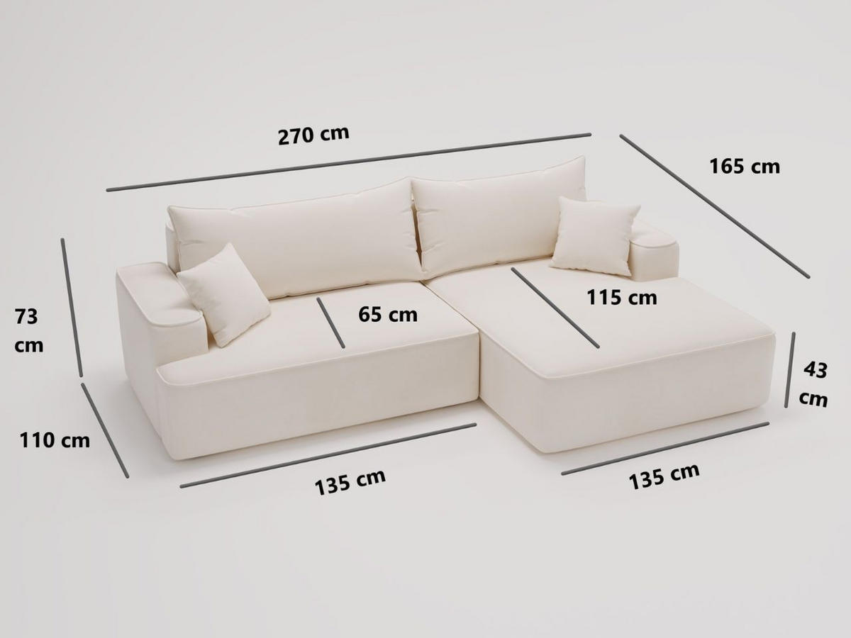 ECKSOFA California Beige Links - Beige, Holz/Textil (165/270cm) - Graingold