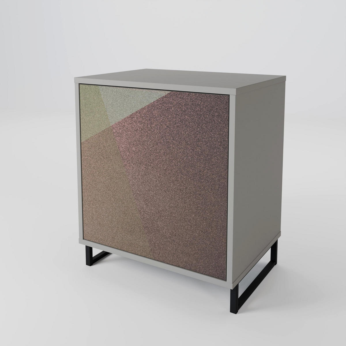 SIDEBOARD BEIGE GEOMETRY, Grau, 57,5x42x75,5 cm, Goldfarbene Metallfüße - Goldfarben/Multicolor, Holzwerkstoff/Metall (57.5/75.5/42cm) - SpaceRebels