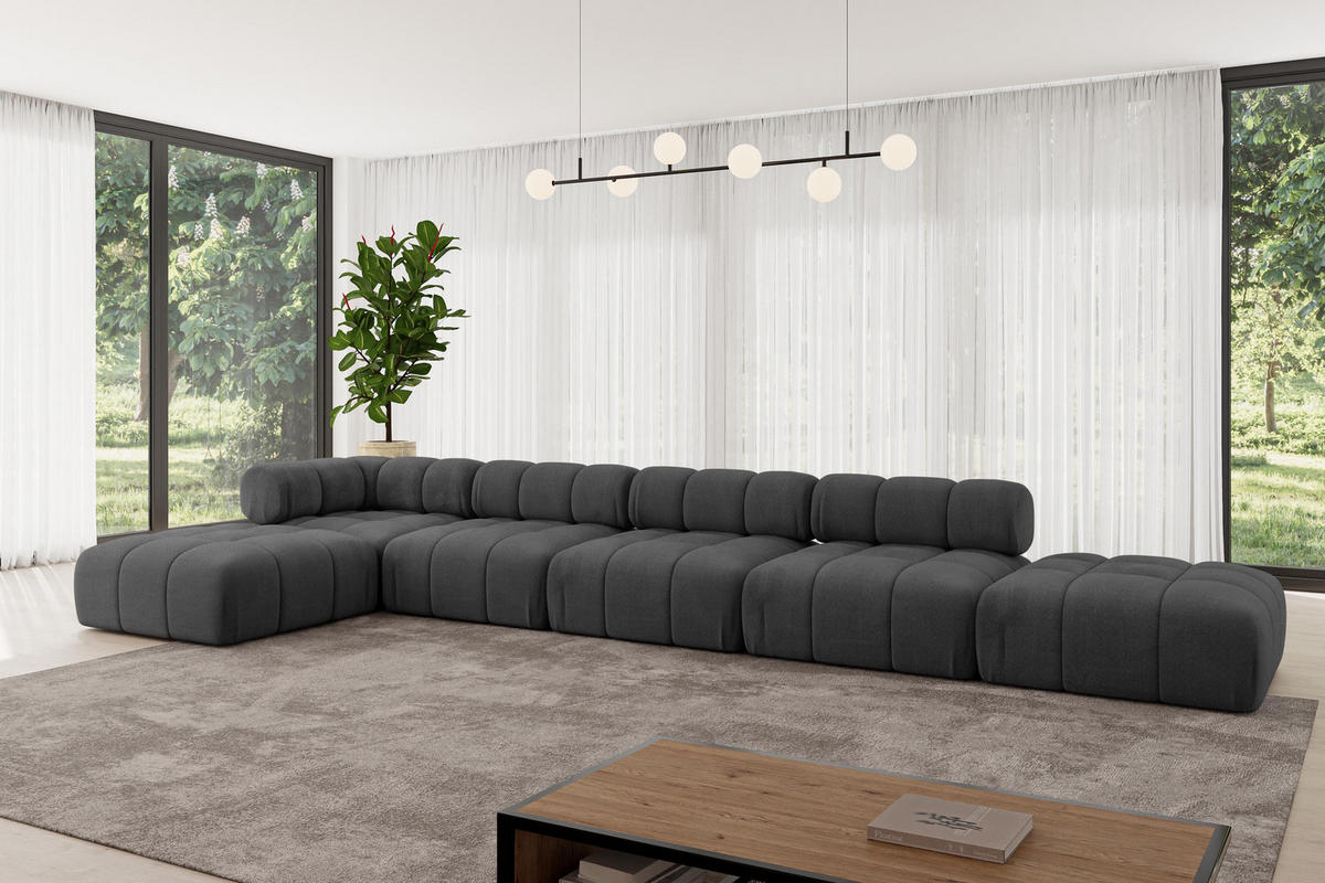 ECKSOFA modulares Sofa Kerru-L3 - 475x190x70 cm Schwarz Velours - Schwarz, Holzwerkstoff/Textil (475/190cm) - ALTDECOR