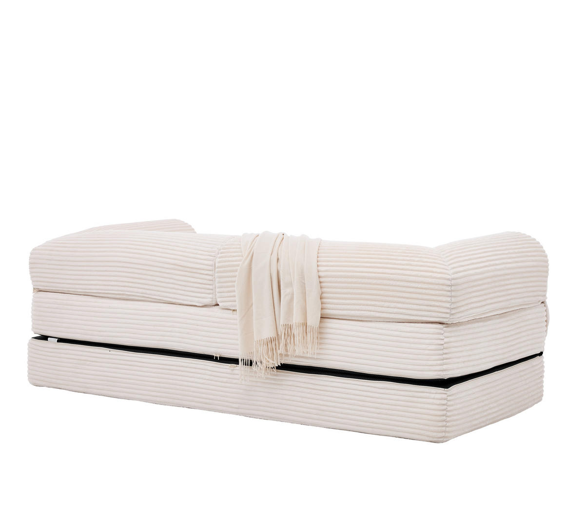 SCHLAFSOFA in Beige aus Cord mit bodennaher Konstruktion - Beige, Textil/Metall (190/45/78cm) - CHICFURN