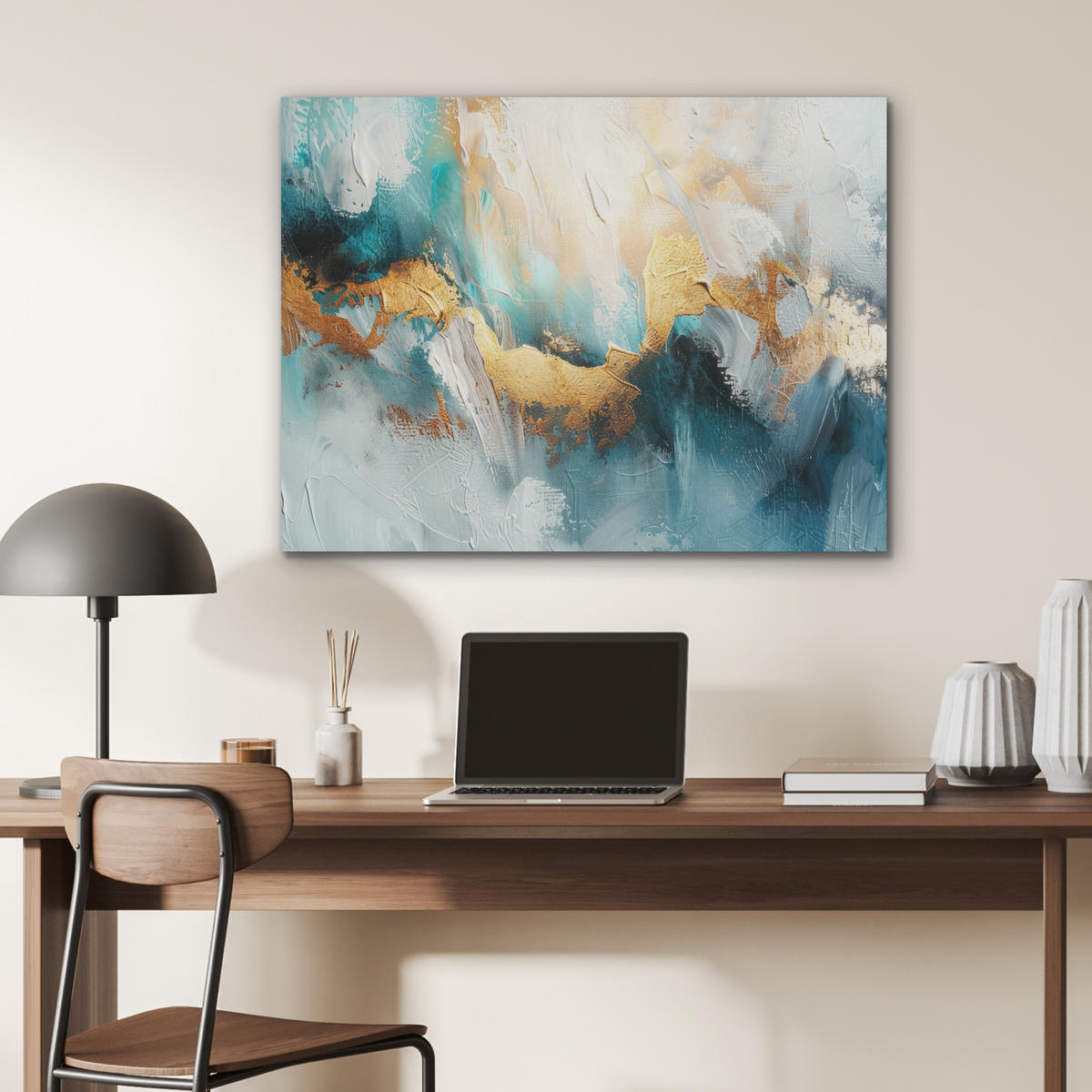 AKUSTIKPANEEL Abstrakt - Kunst - Gold - Blau 80x60 cm - Petrol, Textil (80/0.9/60cm) - MuchoWow