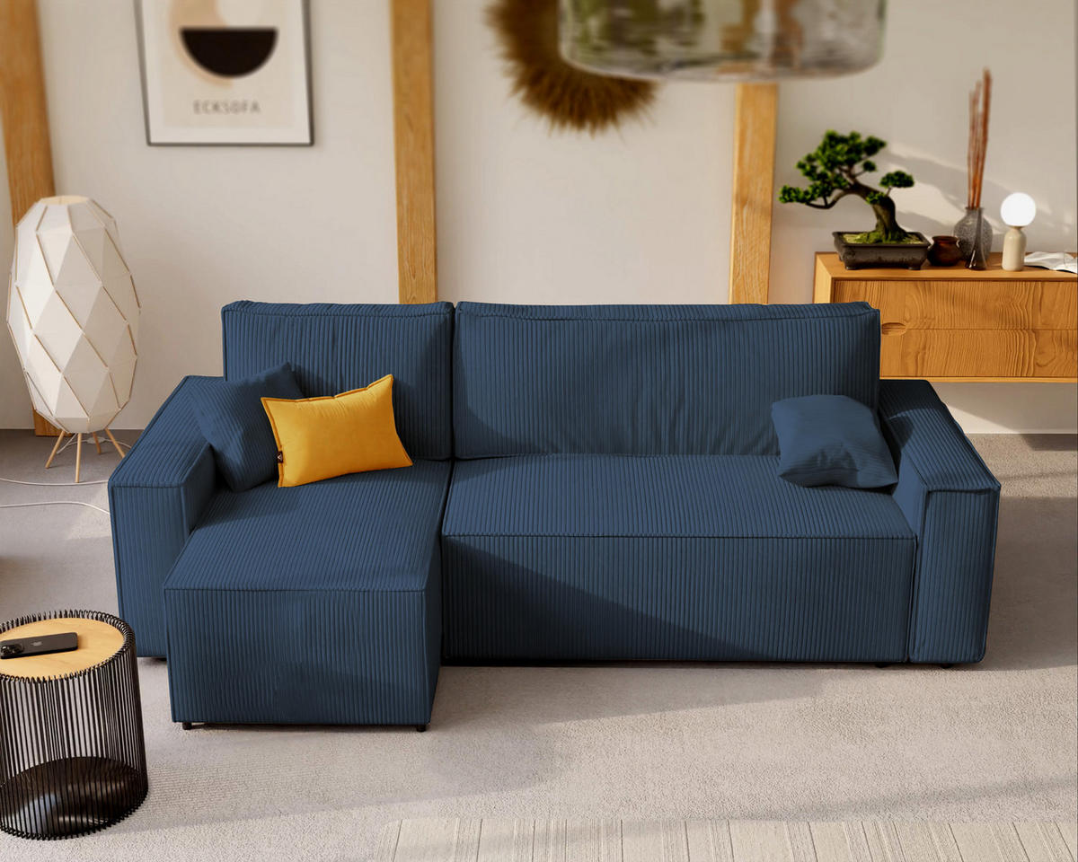 ECKSOFA Paris mit Schlaffunktion Cord - Blau, Textil (244/155cm) - Idohome