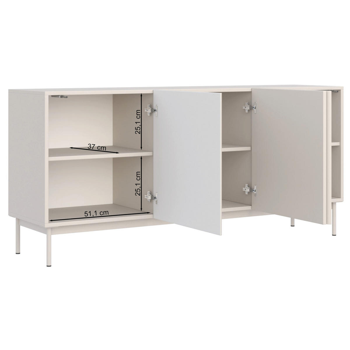 TV-STOLEK Olio vysoký 3-dveřový černý 160 cm - černá, kov/kompozitní dřevo (160/72/38.6cm) - Selsey