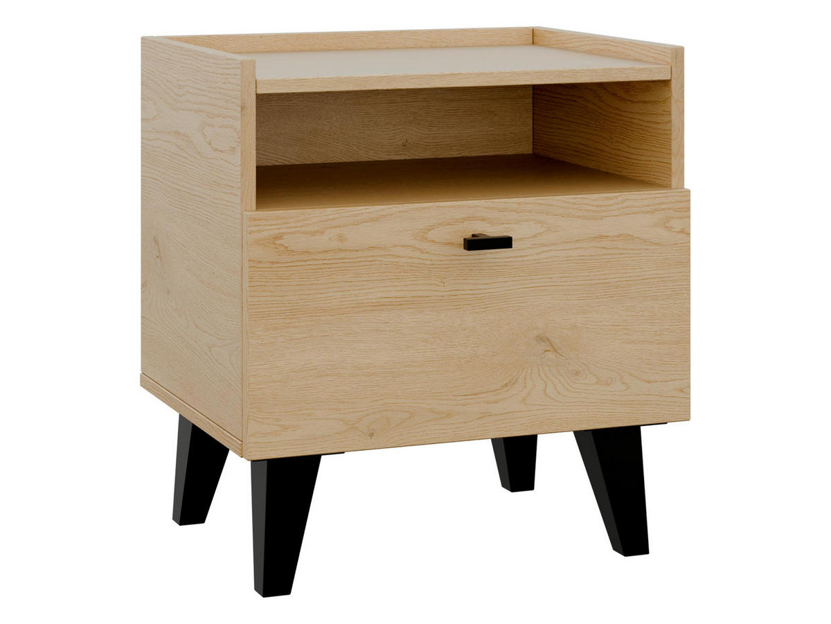 NACHTTISCH Vurkizo 1SZ - Eichefarben/Schwarz, Holzwerkstoff/Kunststoff (51/55/40cm) - MIRJAN24