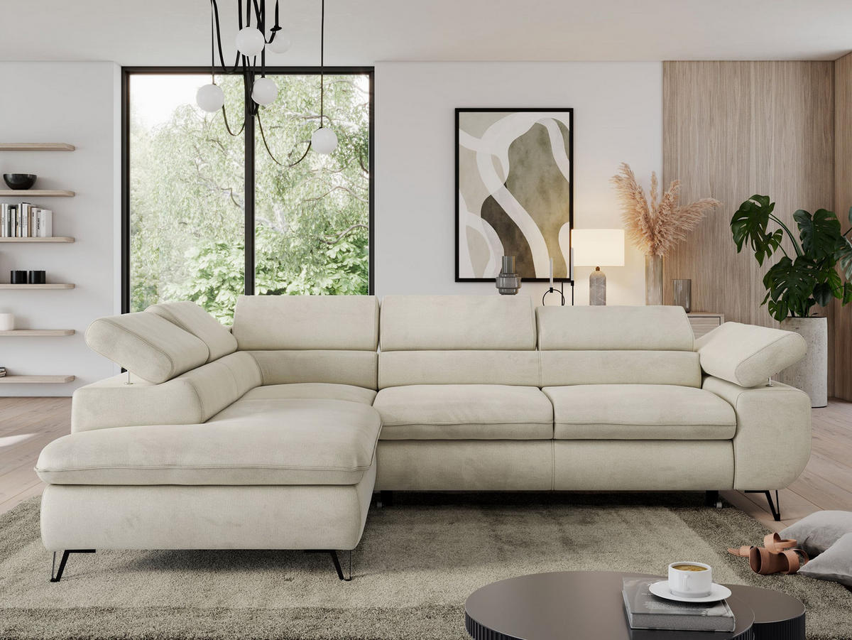 ECKSOFA PEDRO L Beige Velvet - Links Seite - Beige/Schwarz, Textil/Metall (208/273cm) - MKS