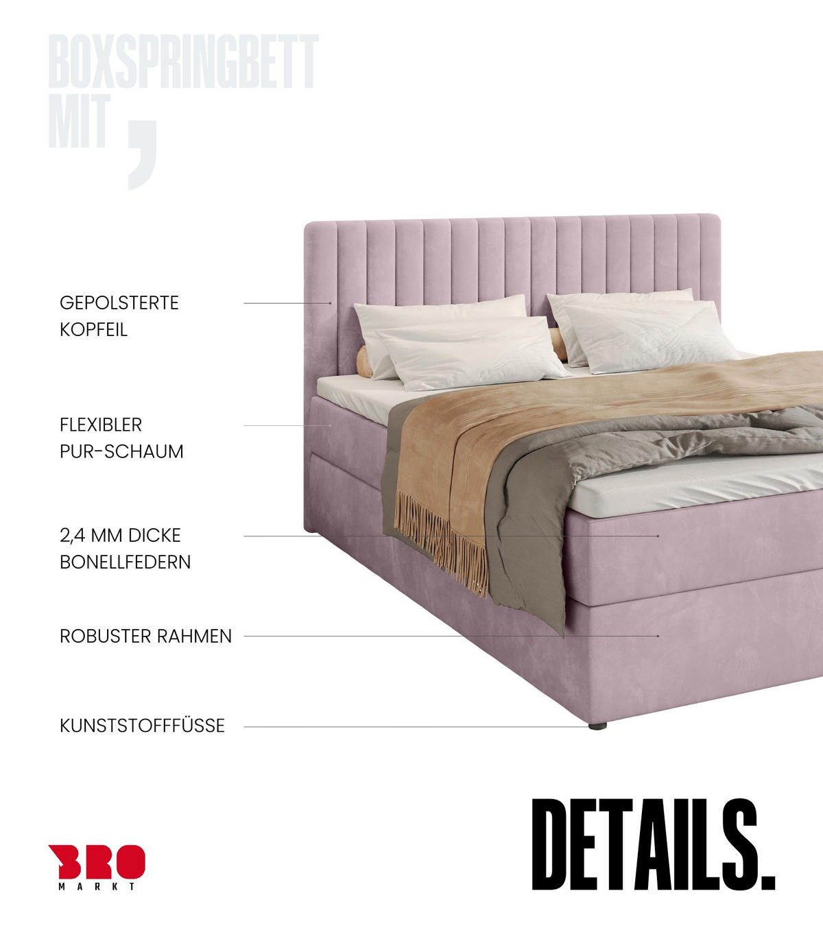 BOXBETT Dream mit Topper 140/200 Rosa - Rosa, Holzwerkstoff/Textil (140/200cm) - Bromarkt