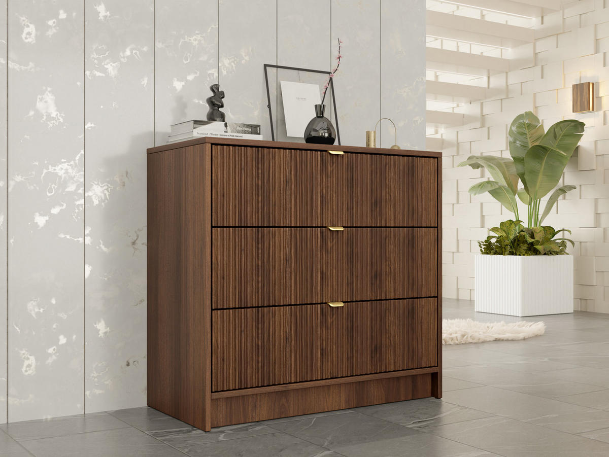 KOMMODE Tireno - Goldfarben/Nussbaumfarben, Holzwerkstoff/Metall (80/75/40cm) - MIRJAN24