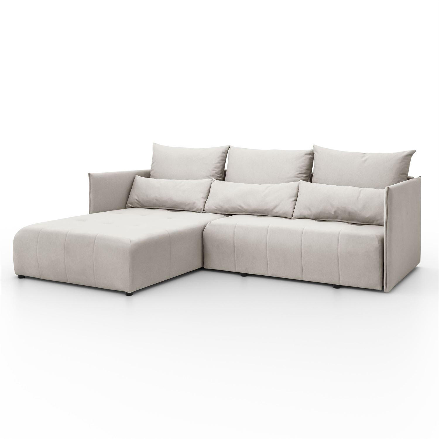 ECKSOFA APOLLO L mit Schlaffunktion und Bettkasten – linke Seite - Ecru, Textil (246/188cm) - Lookway