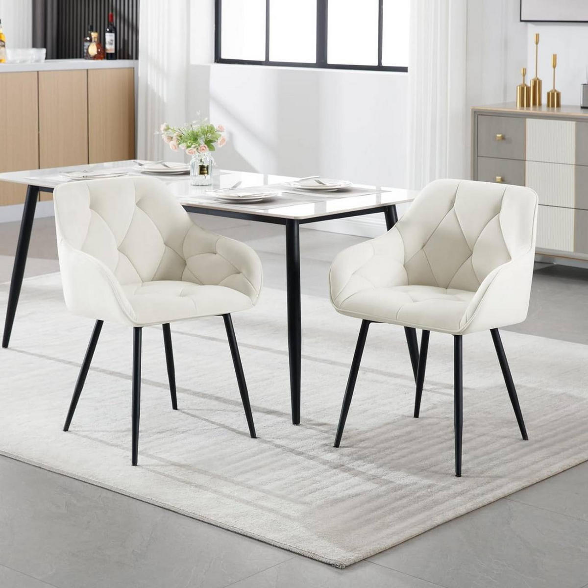 ESSZIMMERSTUHL ergonomisch, aus Samt, Creme - Creme/Schwarz, Kunststoff/Textil (56/83.5/53cm) - Woltu