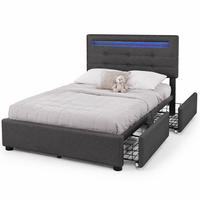 POLSTERBETT 90/200 mit LED, 2 Schubladen und Matratze in Grau - Grau, Holzwerkstoff/Textil (90/200cm) - EVRYAE