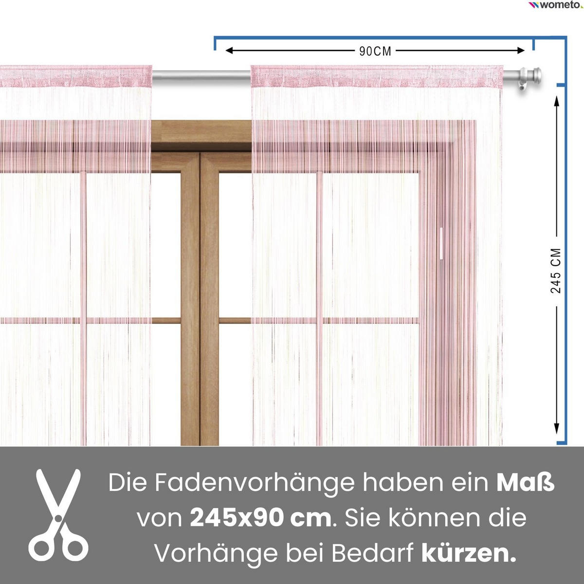 FADENVORHANG rosa 245/90 cm Stangendurchzug kürzbar - Pink, Textil (90/245/1cm) - wometo