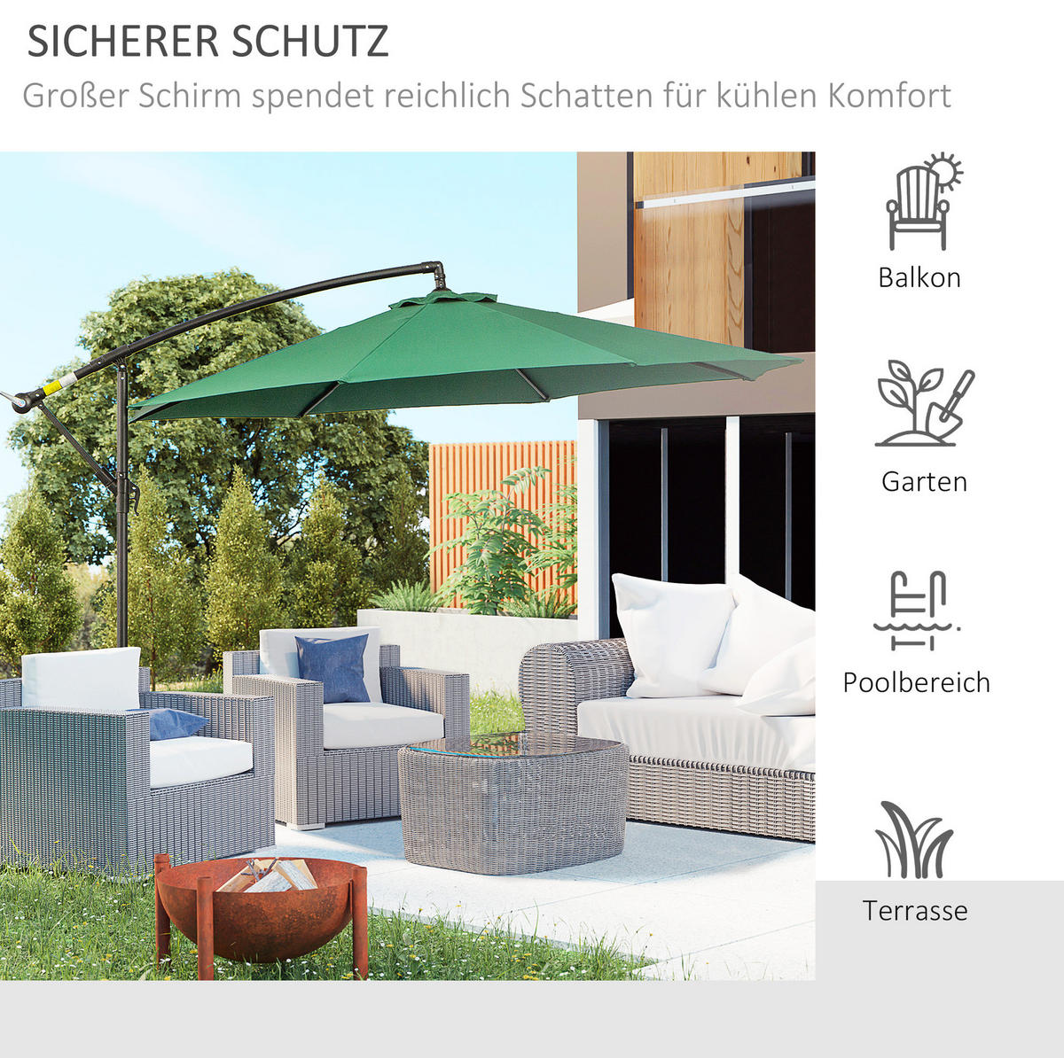 DOPPEL-SONNENSCHIRM aus Stahl 264x264x250 cm in Blau mit Kurbel & Neigefunktion - Blau, Metall (264/264cm) - Modfu