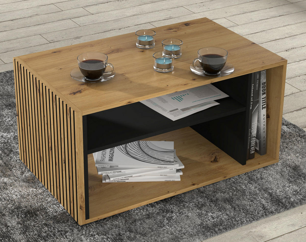 COUCHTISCH Artisan Eiche, Schwarz 88/45/55 - Schwarz, Holzwerkstoff (55/88/45cm) - RAUMHIRSCH FURNITURE