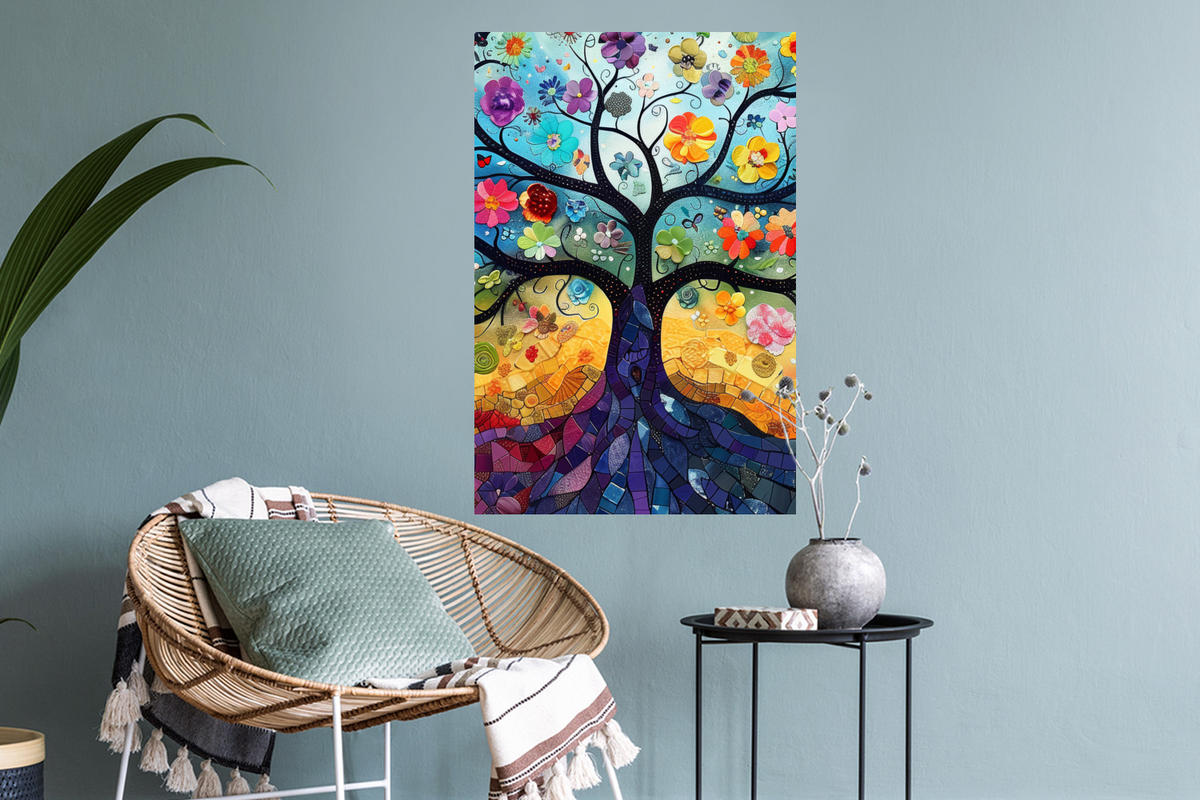 WANDTATTOO Kunst - Baum des Lebens - Blumen - Hippie 40x60 cm - Dunkelblau, Kunststoff (40/60/0.1cm) - MuchoWow