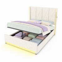POLSTERBETT 160/200 cm in Beige mit Stauraum und LED-Beleuchtung - Beige, Textil (160/200cm) - Flora Grace