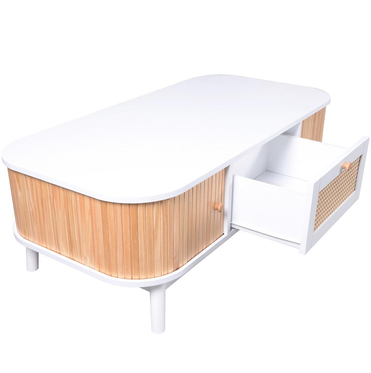 COUCHTISCH aus MDF 110x55x38,5 cm in Weiß und Holzfarbe mit Stauraum - Weiß, Holzwerkstoff (110/55/38.5cm) - Modfu