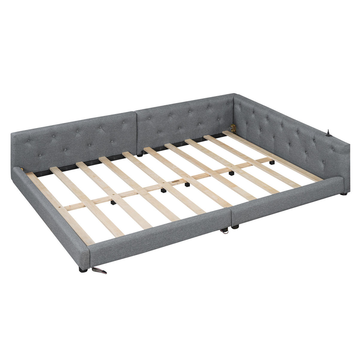 POLSTERBETT 140/200 cm grau mit Lattenrost und USB-Anschlüssen - Grau, Textil (140/200cm) - OKWISH