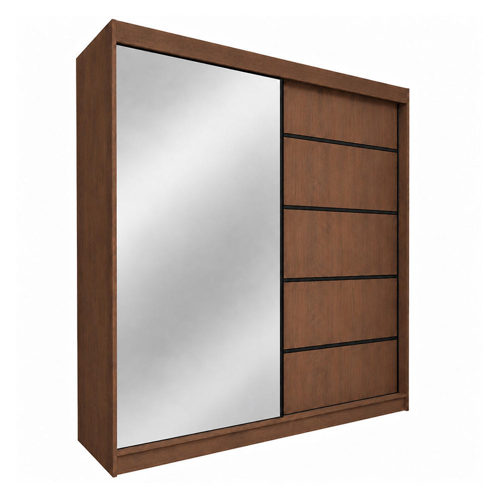 KLEIDERSCHRANK Malika 200 cm Nussbaum Warmia Spiegel 2 Schubl. Griffe schwarz - Nussbaumfarben, Holzwerkstoff (200/216/61cm) - KS Home Concept