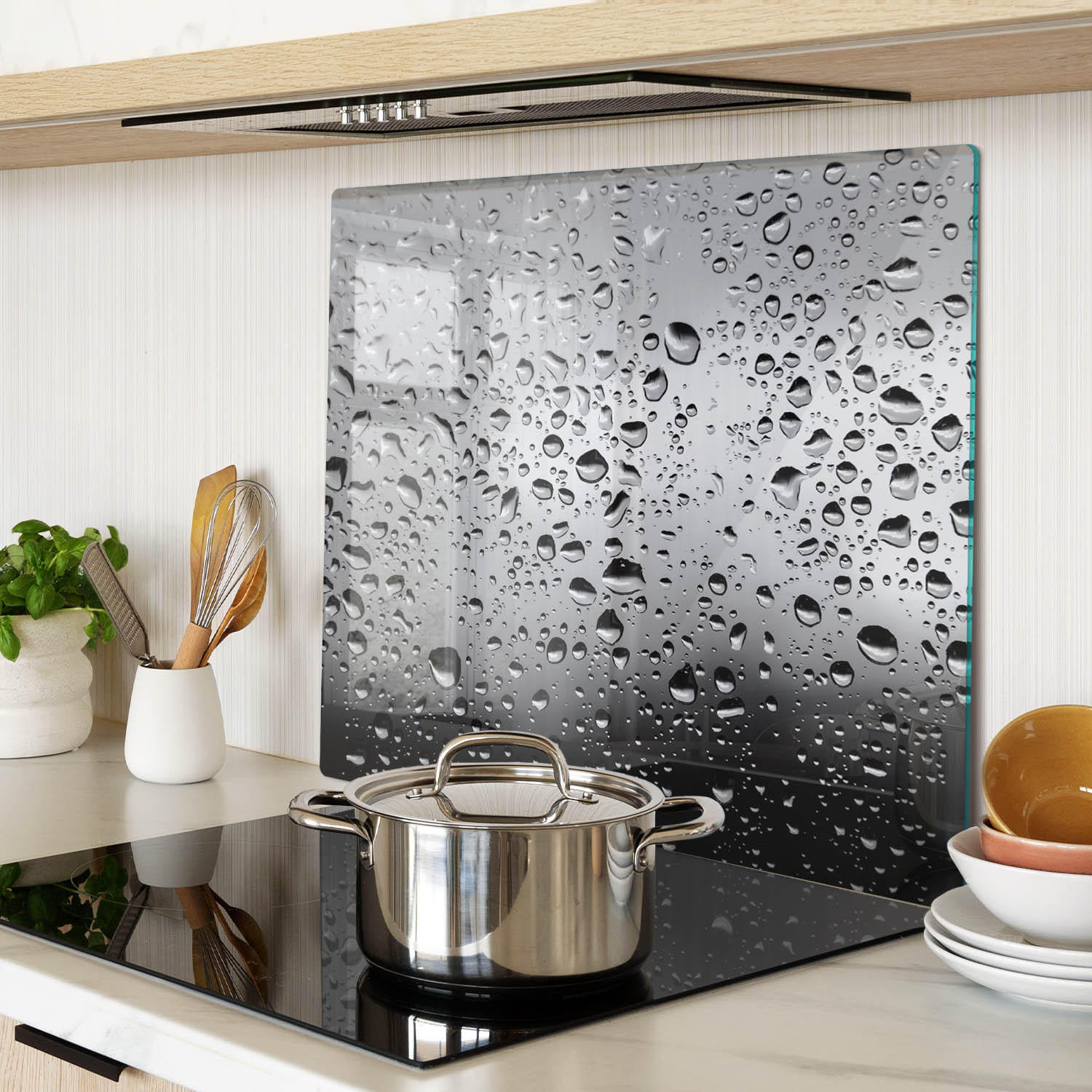 GLASPLATTE 60x52 cm Wassertropfen - Grau, Glas (60/0.4/52cm) - TULUP