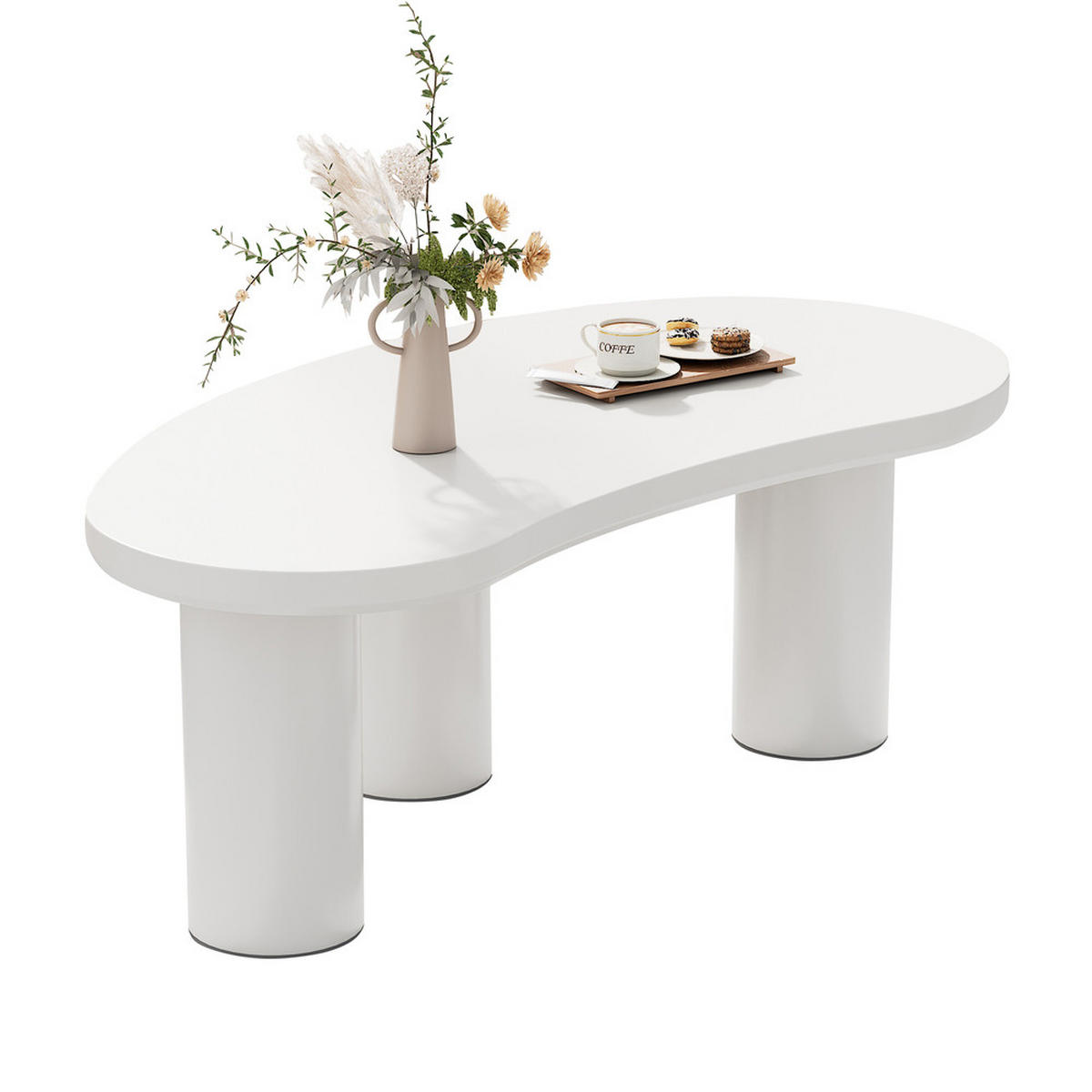 COUCHTISCH 107x57cm Halbmondform Unregelmäßig Modern MDF PVC Beine - Weiß, Holz (115.5/63.5/25cm) - FLIEKS