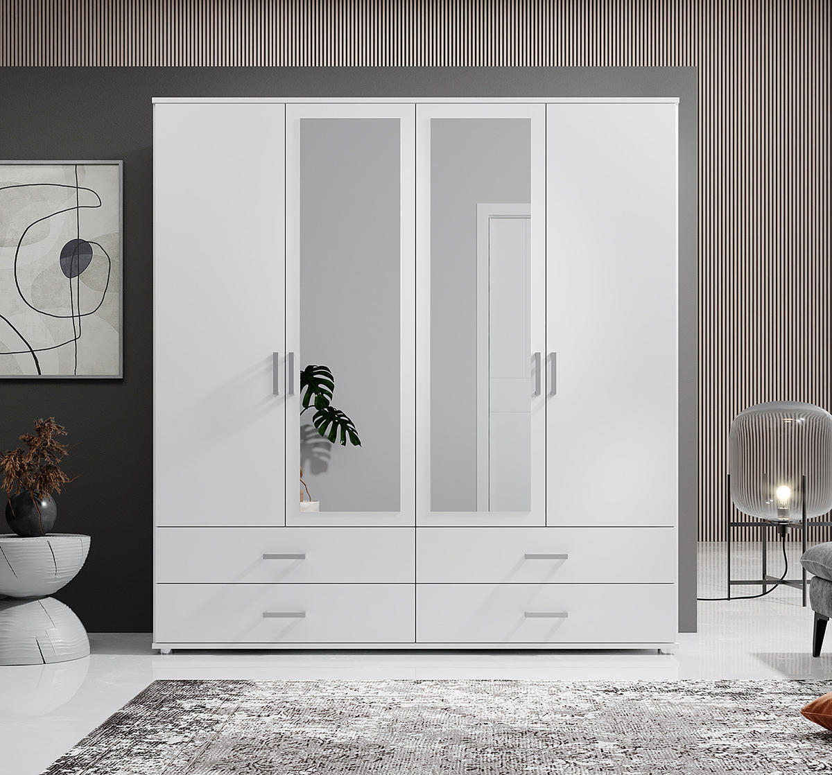 DREHTÜRENSCHRANK - Spanplatte - Silberfarben/Weiß, Holzwerkstoff/Kunststoff (180/190/51cm) - home24