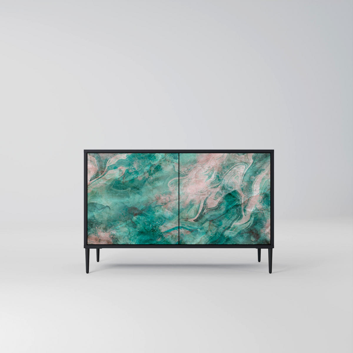 SIDEBOARD ABSTRACT ALCHEMY, Eicheneffekt, 111x42x77,5 cm, 2 Türen - Eichefarben/Buchefarben, Holzwerkstoff/Buchenholz (111/77.5/42cm) - SpaceRebels