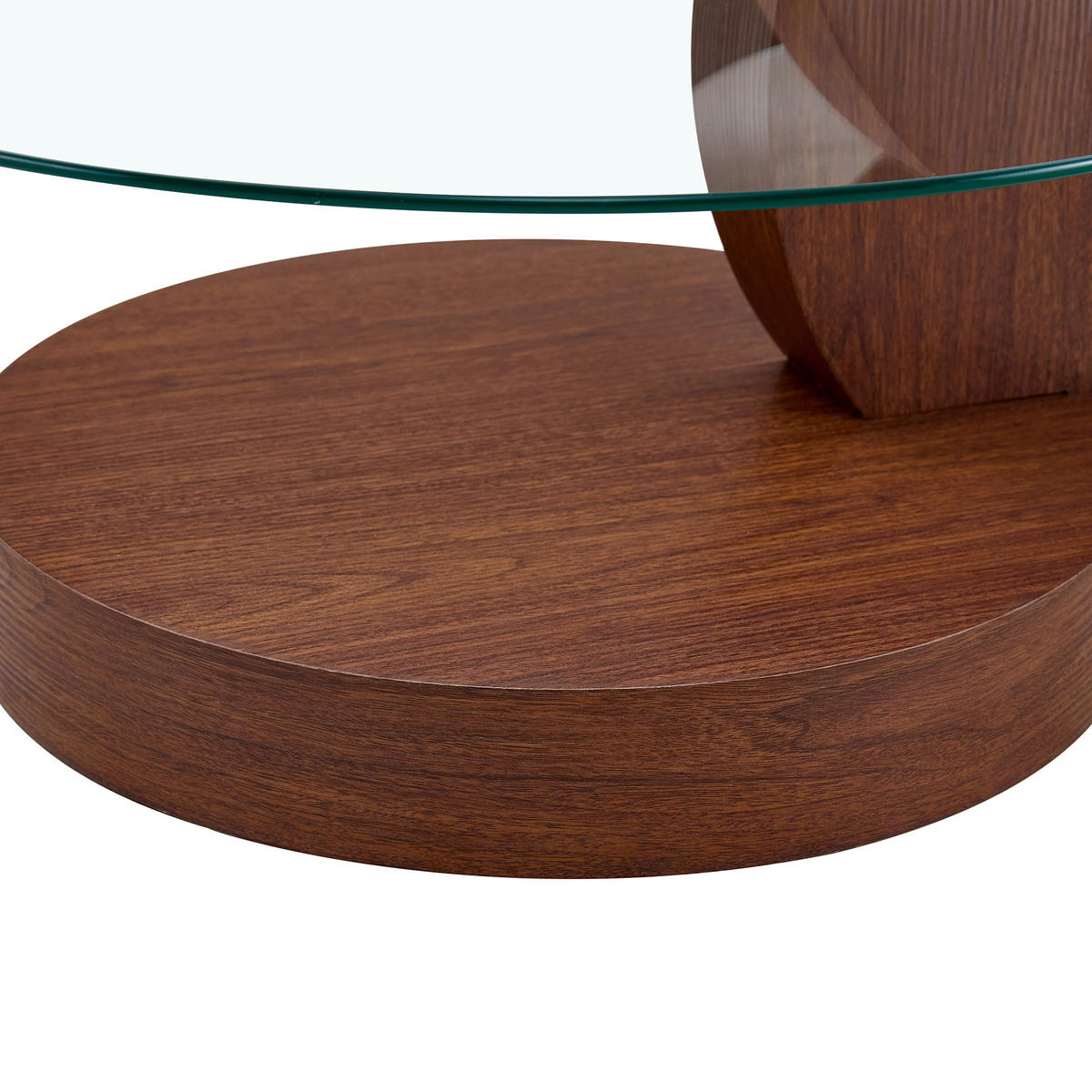 COUCHTISCH mehrstufig Ablage Glas MDF Wohnzimmertisch modern stabil rutschfest - Transparent/Walnussfarben, Glas/Holzwerkstoff (90/90/44cm) - EVRYAE