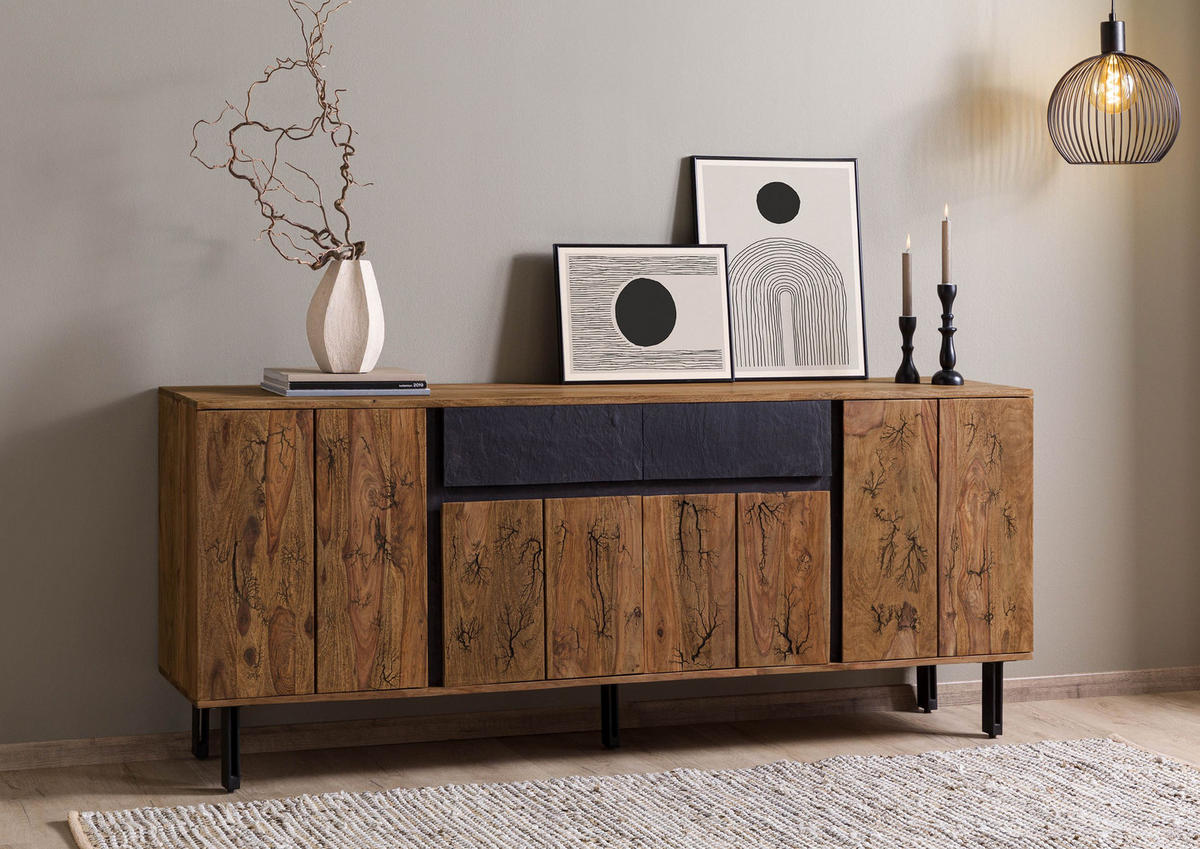 SIDEBOARD Sheesham 185x40x77 natur unbehandelt LICHTENBERG #116 - Braun, Holz (185/77/40cm) - Massivmoebel24