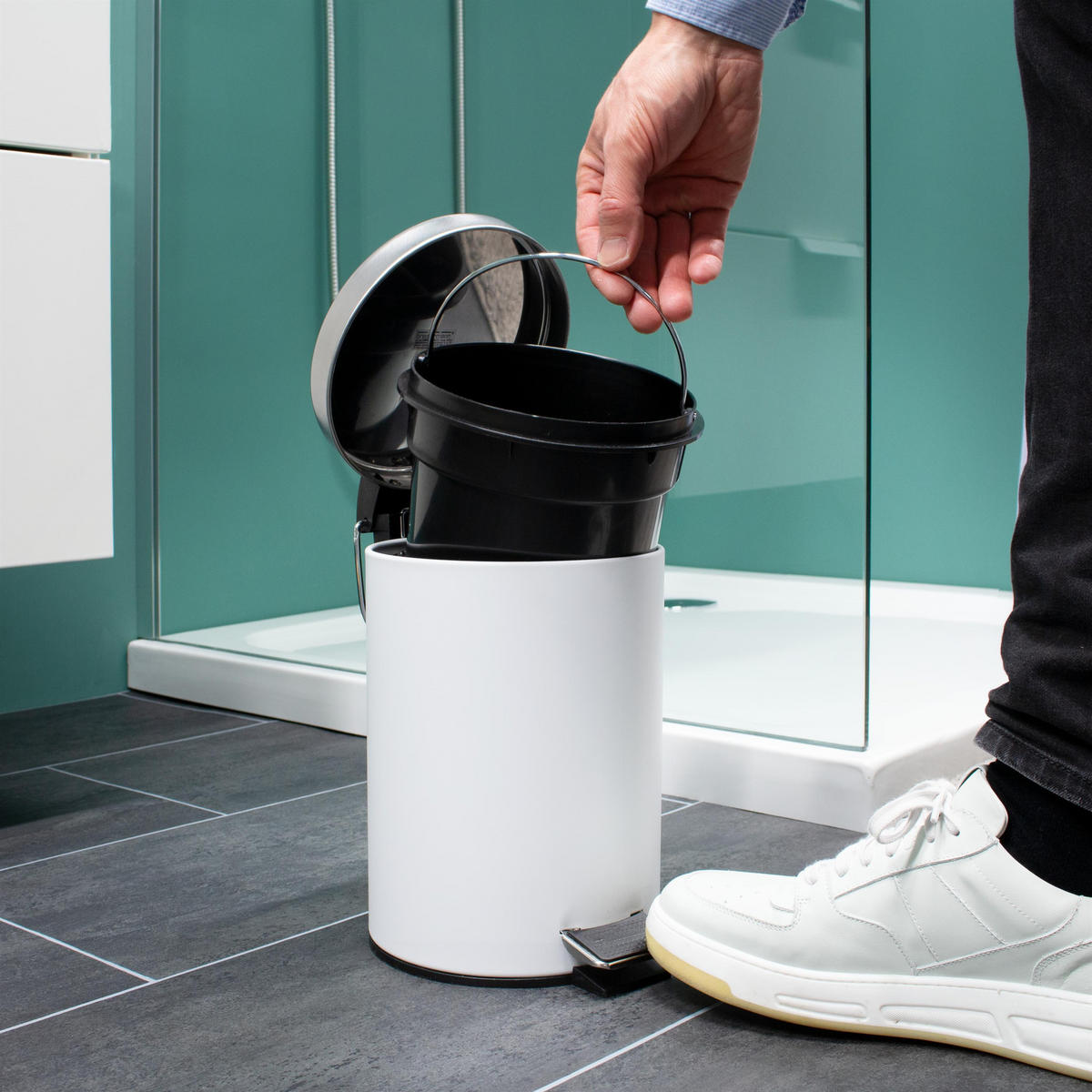 TRETEIMER, weiß, Edelstahl - Weiß, Metall (17/25.5/17cm) - bremermann