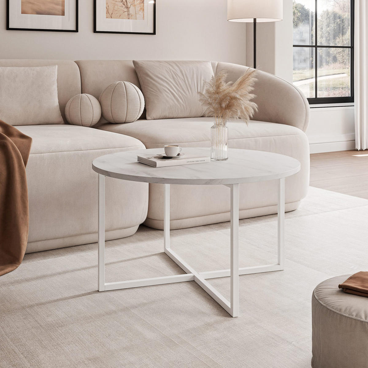 COUCHTISCH BESARO 75/47 cm runden, Weiß / Bianco - Weiß, Metall (75/75/47cm) - Idohome