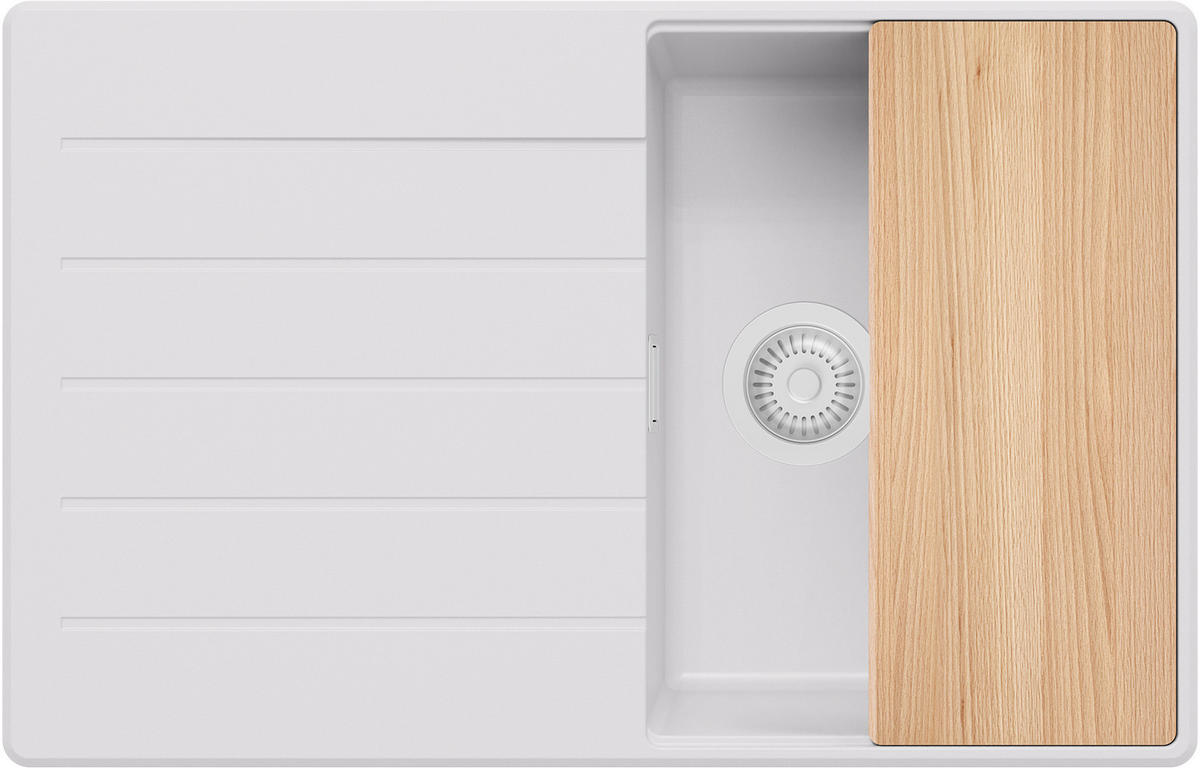 SPÜLBECKEN Kopenhagen, 2-er set Alles Weiß 78/50 cm 1 Becken + Ablauf-Set + Schneidebrett ab 45er Unterschrank - Beige/Weiß, Kunststoff (78/20/50cm) - Primagran