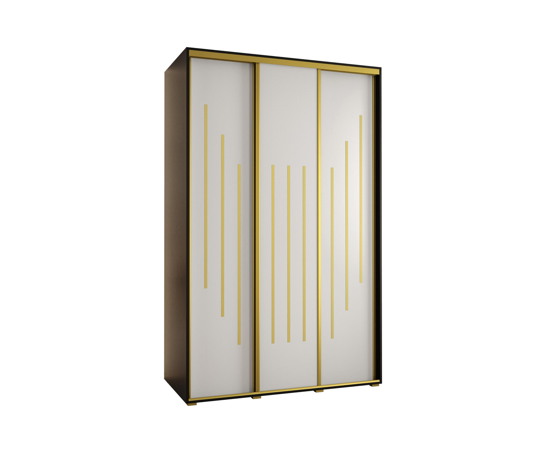 SCHWEBETÜRENSCHRANK 235,2/160/60 3-türig - Goldfarben/Schwarz, Holz/Metall (160/235/60cm) - Abiks Möbel