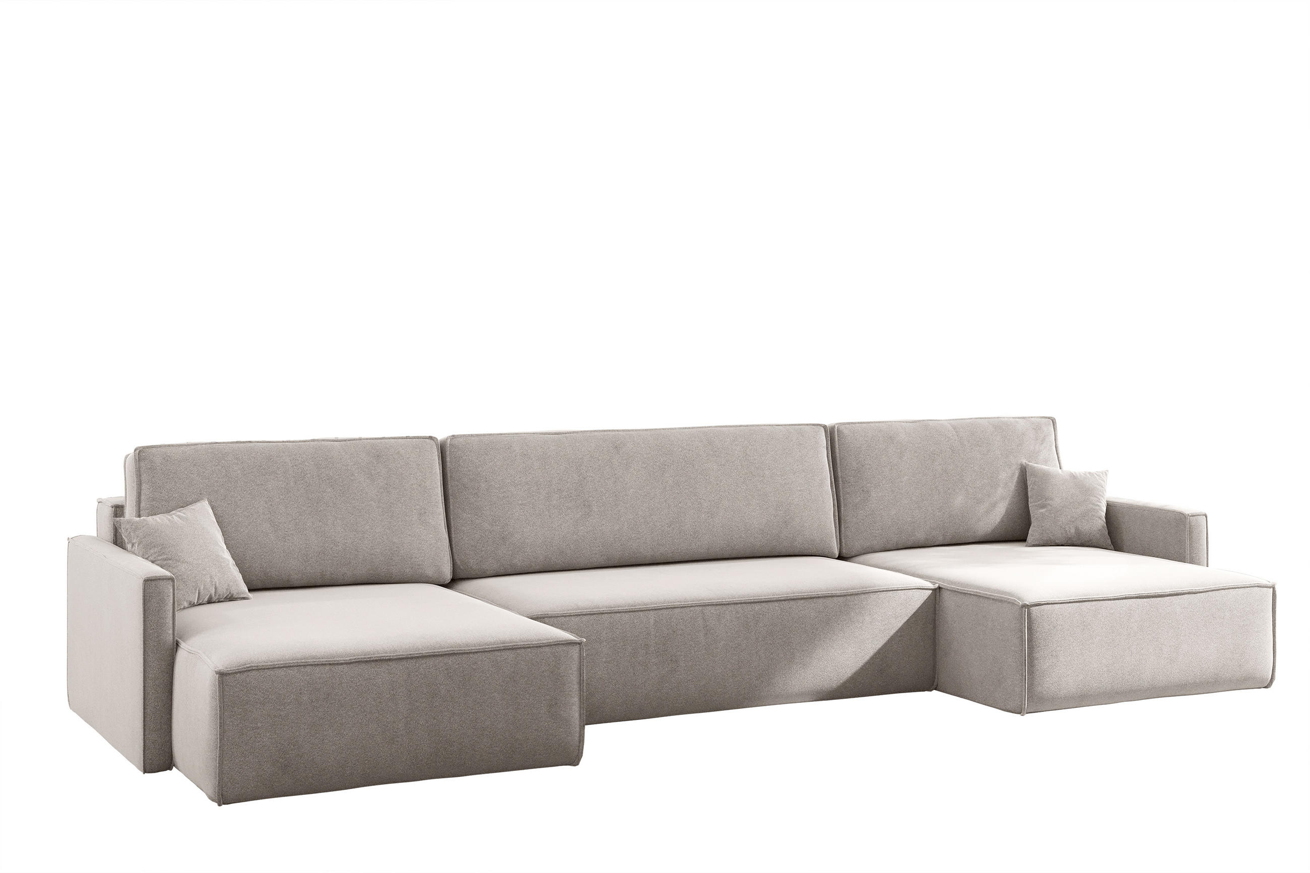 ECKSOFA Carlos U-Form Mit Schlaffunktion Und Bettkasten Stoff Salvador Hellbeige - Creme, Holz (348/142cm) - Kaiser Möbel