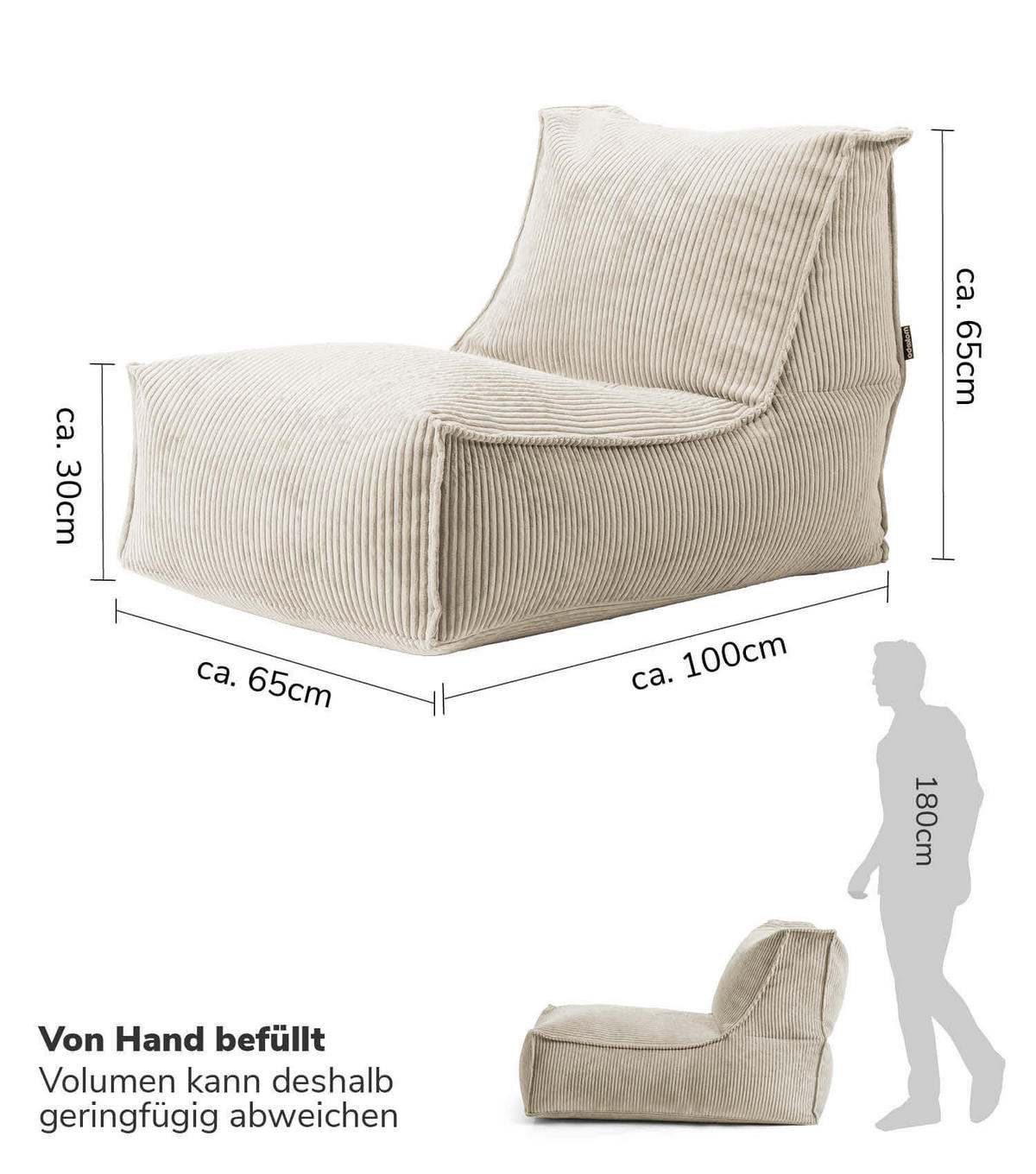 SITZSACK Cord Der Gelassene - Beige, Textil (100/65/65cm) - Mokebo