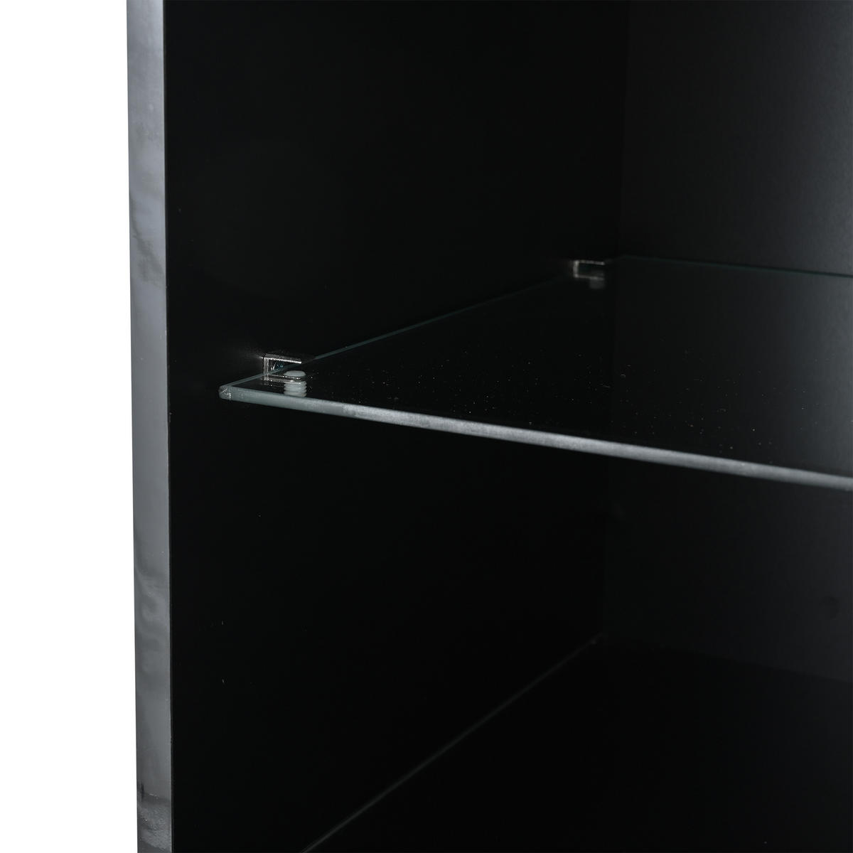 VITRINE in Schwarz Verkaufsvitrine mit LED-Beleuchtung und 1 Schublade für Wohnzimmer, B55/T38/H170cm - Schwarz/Weiß, Glas/Holzwerkstoff (55/170/38cm) - STILVORA
