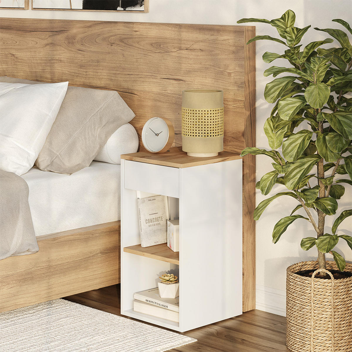 NACHTTISCH Dany Weiß 2er Set - Honigeiche/Weiß, Holzwerkstoff (35/65/35cm) - Vicco